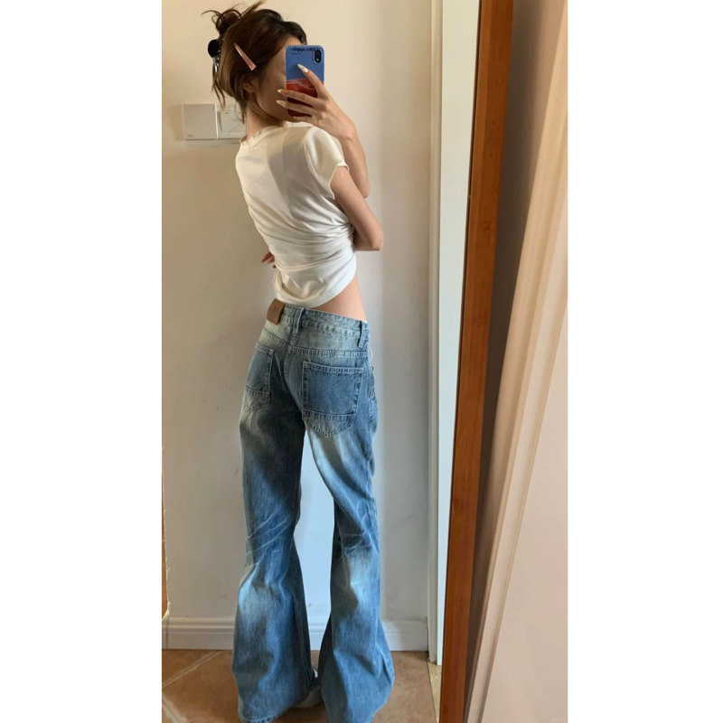 American Retro Low-Waist Straight-Leg Jeans for Women, 2026 New Style, Washed, Loose, Slimming, Narrow Flared Pants