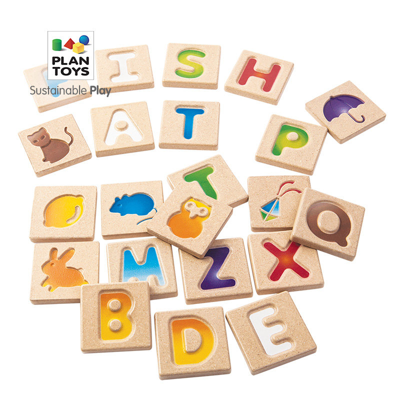 PlanToys5637 school character board male girl baby touching wooden children letters early teaching puzzle toy