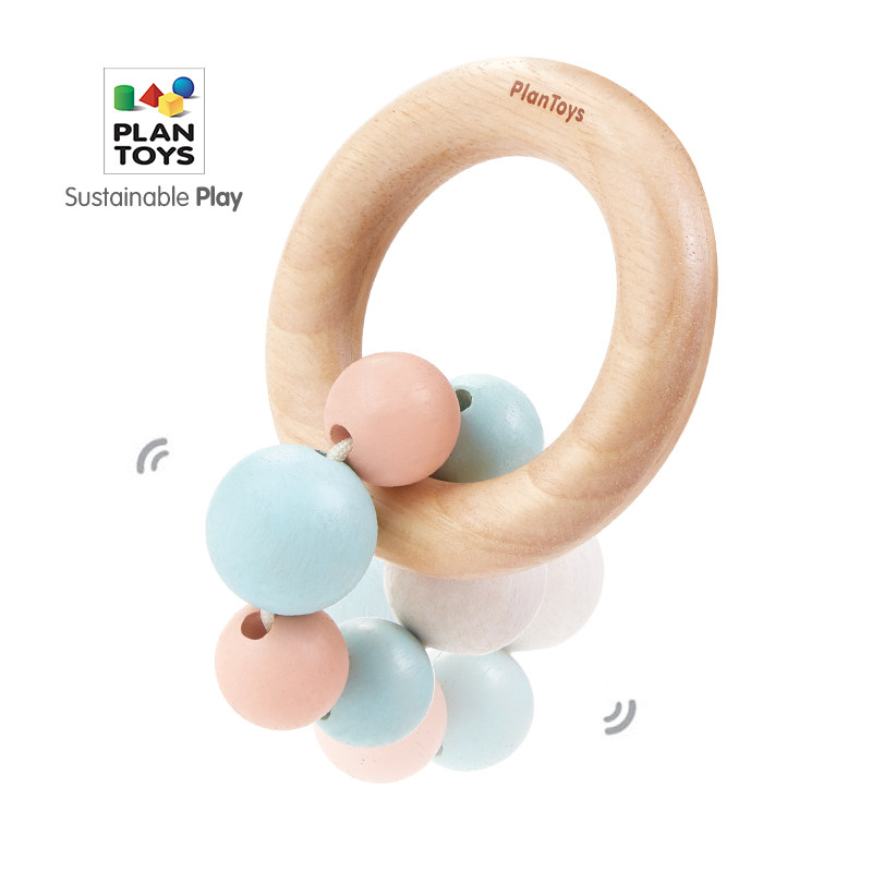 Imported PlanToys5262 Wooden Strings Beads Hand Rattle Baby Baby Pacify Tease Toys