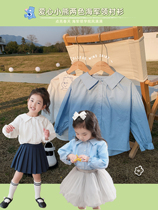 Beans A Few Moms Girl White Shirt 2022 Spring Dress New Ocean Gas Baby Navy Collar Shirt Children Long Sleeve Blouses