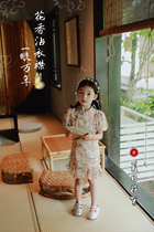 Bean A Few Moms Girl Qipao Improved China Wind Little Girl Retro Crummy Floral Dress and Dress Baby Gufeng Skirt Summer Dress