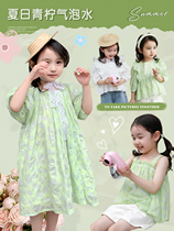 Beans a few moms girl dress with dress and summer clothing Bubble Sleeves New Pure Cotton Foreign Air Girl Printed Princess Dress Child Skirt