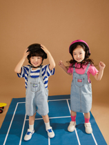 Beans a few moms boy back with pants summer new little girl thin jean shorts Korean version girl braces skirt blue