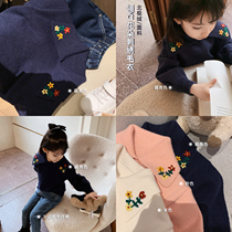 Peas a few moms flower embroidery thick sweater children long sleeve knitted top childrens base shirt