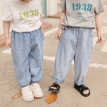 Beans A Few Moms Boy Days Silk Cotton Jeans Summer Clothing Children Thin bunches Pants Girl Casual Long Pants Blue