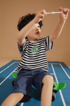 Beans several moms summer striped short sleeve suit children casual crocodile cartoon T-shirt jeans two sets