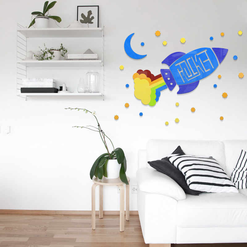 Love wall art cartoon rainbow Rocket Children's baby room kindergarten creative decoration 3D Acrylic three-dimensional wall sticker