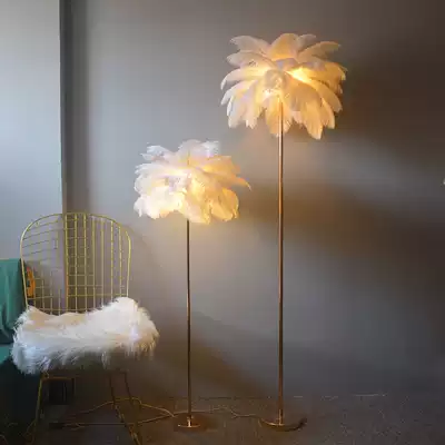 Net red feather floor lamp wedding road guide lamp ostrich hair Nordic ins living room coffee table shelf vertical lamp