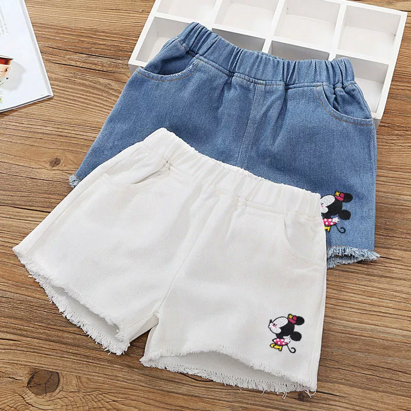 Quần short denim cho bé gái, kiểu mới mùa hè, kiểu mỏng cho trẻ em lớn, bé gái, quần hot cho trẻ em, tất - Quần jean