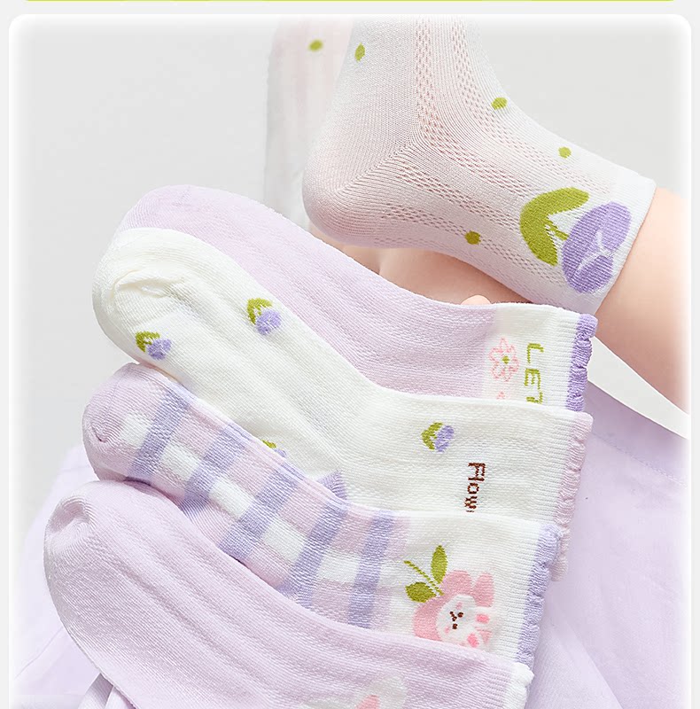 [100% Cotton] Girls' Socks, Summer Thin Pure Cotton Breathable Mesh Socks, Kidsren's Socks for Girls, Autum Baby Socks — 3