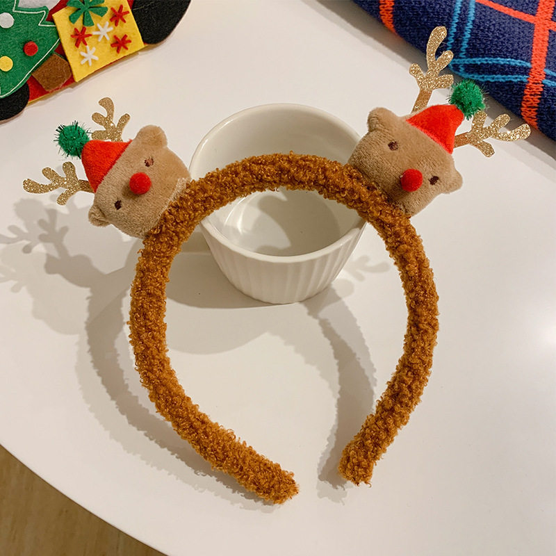 Korean Children's Christmas Gifts Elk Deer Hair Hoop Cute Deer Corner Baby Hair Clip Headwear New Girl Plush Hair Stirrup