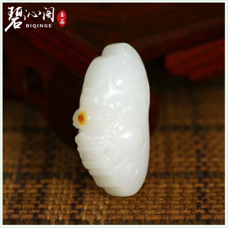 Biqin Pavilion (Master Li Yu) Xinjiang Hetian jade seed material sheep fat white jade pendant Pixiu jade pendant men's pendant