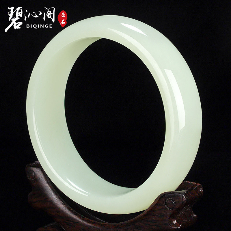 Biqingge Xinjiang Hetian jade bracelet Female natural jade bracelet Girl white jade bracelet jewelry to send mother