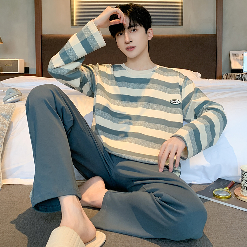 New Style Fenteng Pajamas for Men, Spring and Autumn Pure Cotton Long-Sleeved Youth Casual Autumn and Winter Home Wear That Can Be Worn Outside