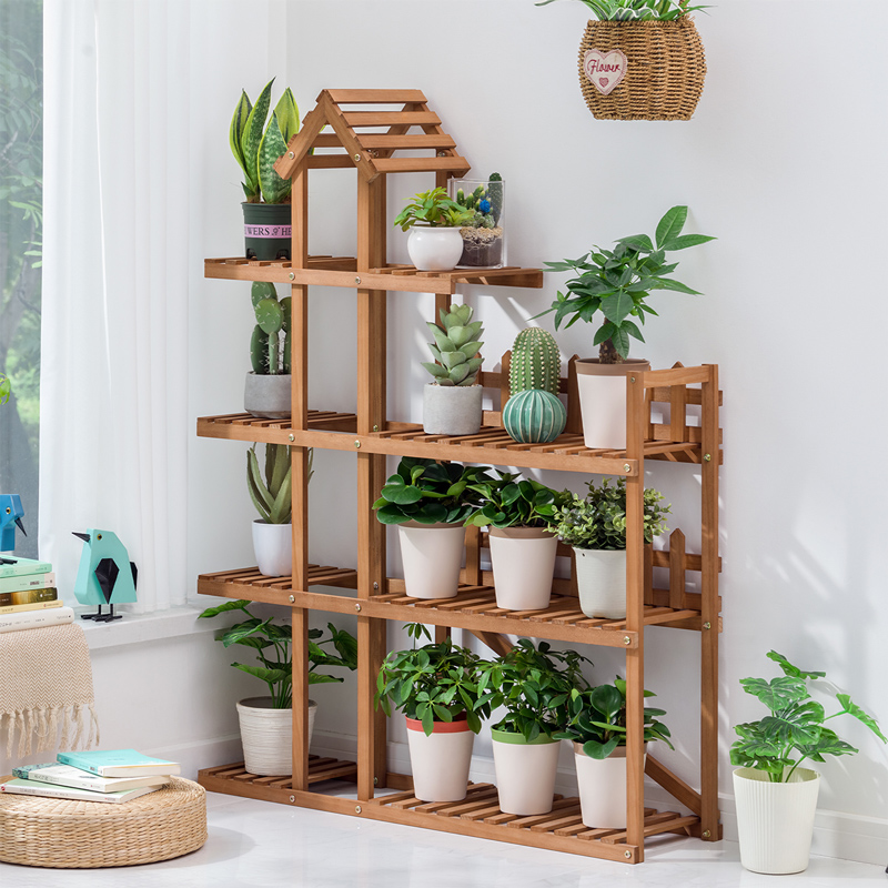 Balcony flower shelf indoor multi-layer solid wood living room home storage rack succulent green dill flower pot rack decorative plant rack