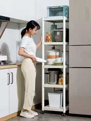 White stainless steel kitchen shelf floor multi-layer slit storage layer rack household narrow refrigerator gap pot shelf
