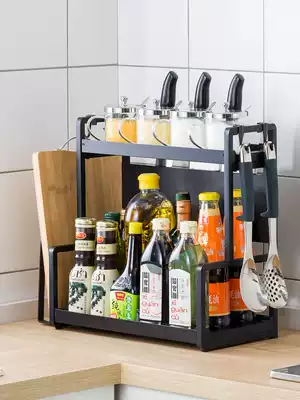 Kitchen rack stainless steel seasoning cans shelf household goods Black double condiments save space storage artifact