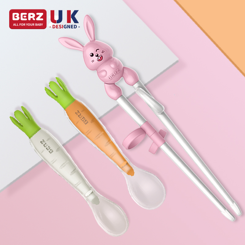 berz Bayes baby food Spoon soft silicone spoon children's chopsticks training chopsticks section baby learning chopsticks set