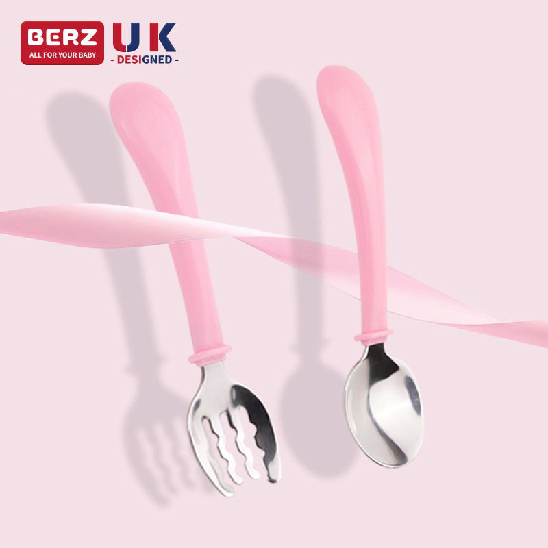 BERZ Rainbow crab Rabbit baby learn to eat training spoon Baby food stainless steel fork spoon Children's tableware