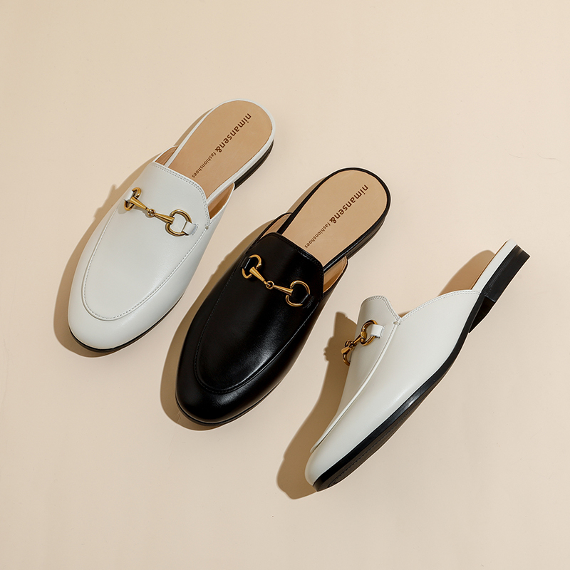 Genuine Leather Closed-Toe Slippers for Women, Summer Outdoor Wear, 2026 New Style Beach Shoes, Trendy Flat Half-Slippers, Super Popular Mules