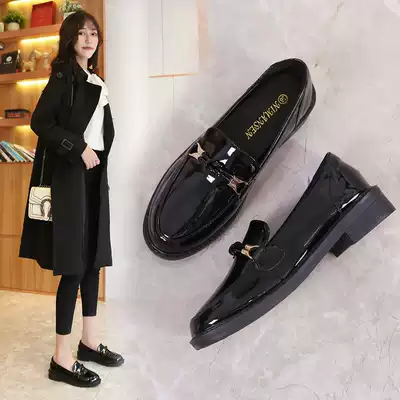 Small leather shoes women 2021 Spring and Autumn New British style shoes tide lofu shoes flat side wild spring and autumn bean single shoes