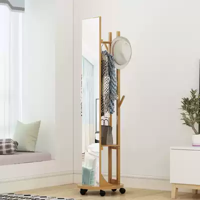 Full-body floor-to-ceiling mirror rotating ins wind solid wood household girls bedroom dressing girls net red full-body mirror coat rack