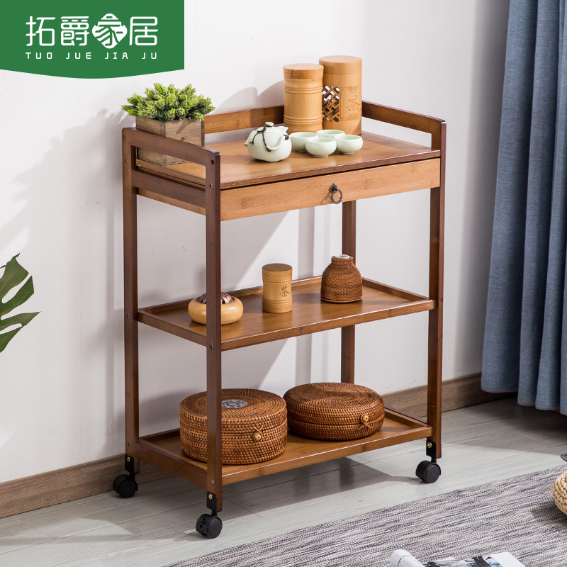 Movable sofa corner tea rack living room side cabinet storage rack wheeled small tea table corner table