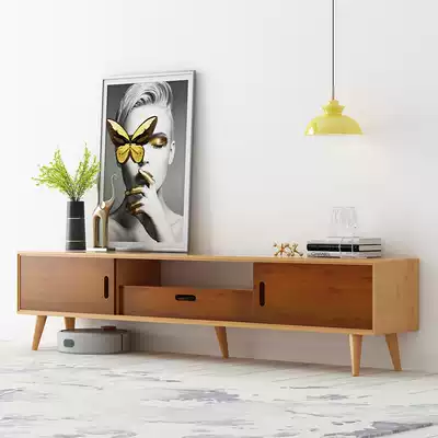 Solid Wood TV cabinet small apartment Nordic simple modern simple living room bamboo TV cabinet bedroom light luxury low floor cabinet