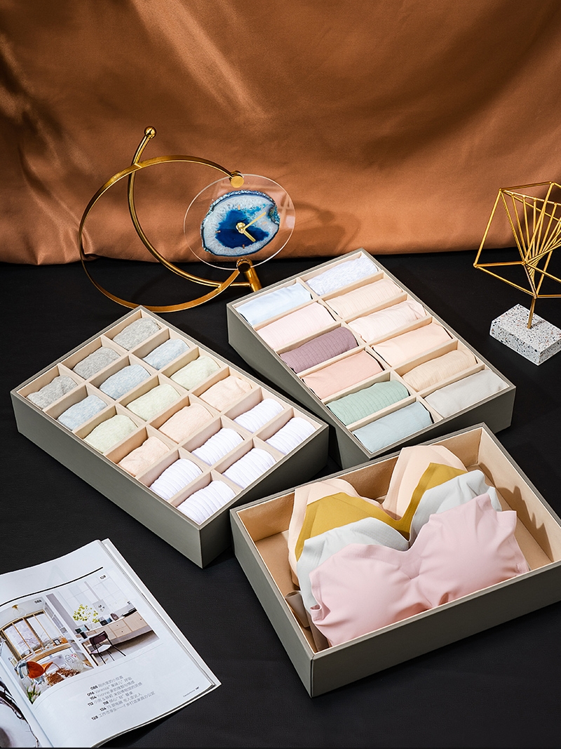 Household sub-grid underwear storage box Drawer wardrobe Bra underwear Socks stockings Light luxury leather custom box
