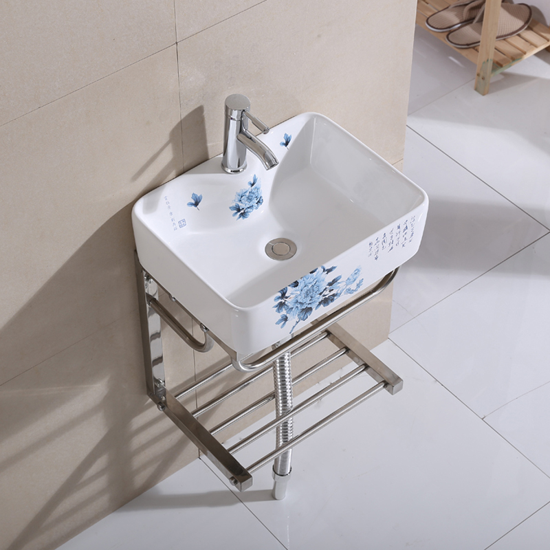 Color washbasin Small family Type washroom Easy ceramic washbasin Handwashing basin Balcony Hanging Wall Type Bracket Face Basin-Taobao