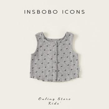 Insbobo children's bow printed cardigan vest