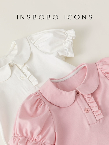 Детская милая футболка, летняя одежда для девочек, детская одежда, короткий рукав, рукава фонарики