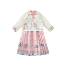 Girls spring horse-faced skirt suit Hanfu Chinese Tang suit one-year-old girl dress national style retro suit skirt spring and autumn