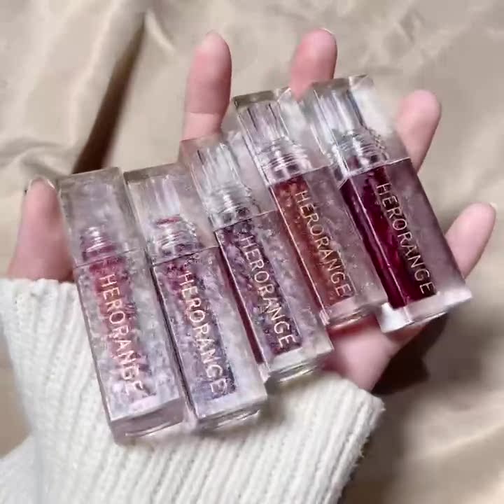 Ice floral lip glazed mirror water light glass lip transparent and persistent not to drop a cup student tuk-lip red female