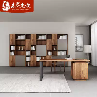 Mu Zhen oriental solid wood bookcase Nordic simple desk home office with door multi-layer bookshelf storage storage cabinet