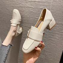 Thick heel single shoe woman in heel 2022 Early spring new net red One foot pedal Lefoe shoes women 100 hitch a little leather shoes Inn