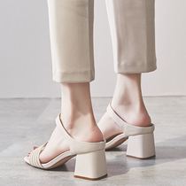 High heel slippers women wear 2021 new stylish summer sloth half slippers women 100 hitch heel mesh red sandals