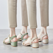 Net Red Sandals Womens Coarse Heels 2021 Summer New Womens Shoes Fashion 100 Hitch Strap Rivets Romana Sandals Women