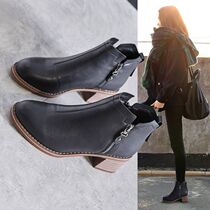 Boots Children Short Boots 2021 Autumn Winter New Plus Suede Rough Heels Martin Boot Female Inn Wind 100 lap high heel retro nude boots