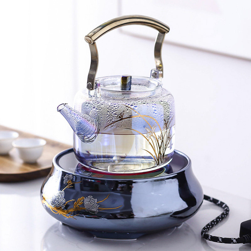 Pottery Total Church Bay Color Burning Glass Teapot High Boron Silicon Heat Resistant Glass Pot Home Small Cooking Tea Ware Black Crystal Stove Tea Set