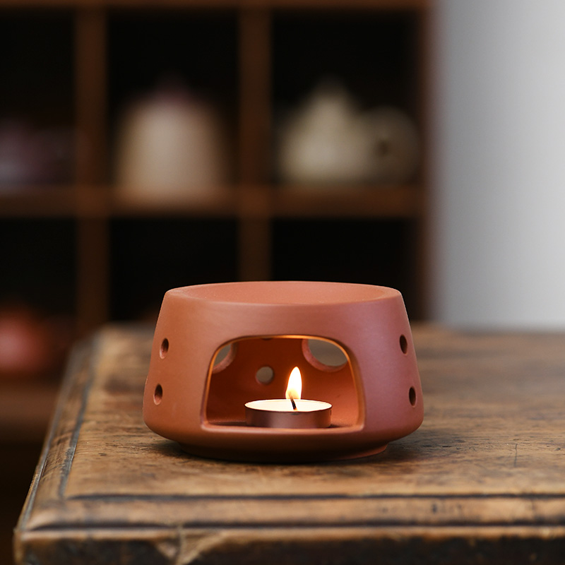 Purple sand tea set household pure handmade raw ore purple sand pot candle stove integrated warm tea machine purple sand tea cup combination