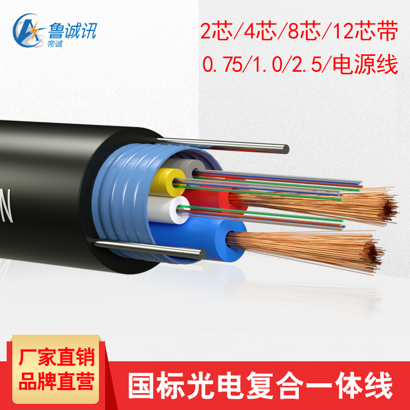 Single Mode Optical Cable Leather Line Optical Fiber Wire Jumper Live Source Wire Photoelectric Integrated Wire Composite Wire Armoured Outdoor 2 Core 4 Core