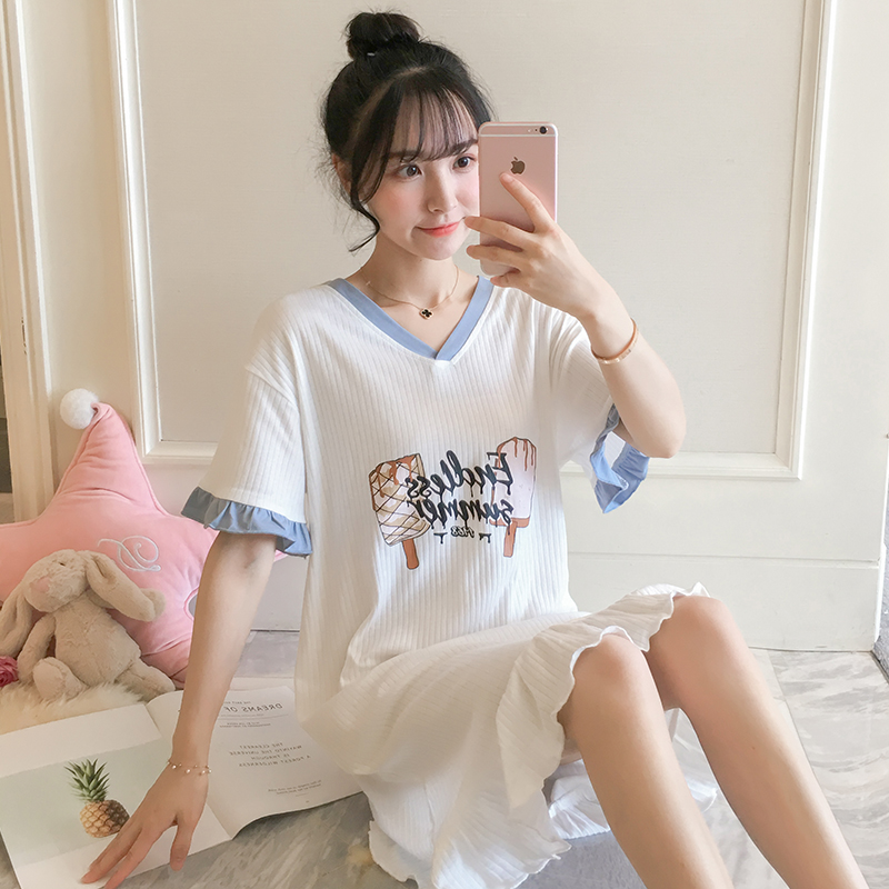 2020 mới pajama cô gái Xia Han phiên bản của tinh khiết bông công chúa sinh gió net váy ngủ màu đỏ có thể mặc quần áo kích thước lớn nhà.