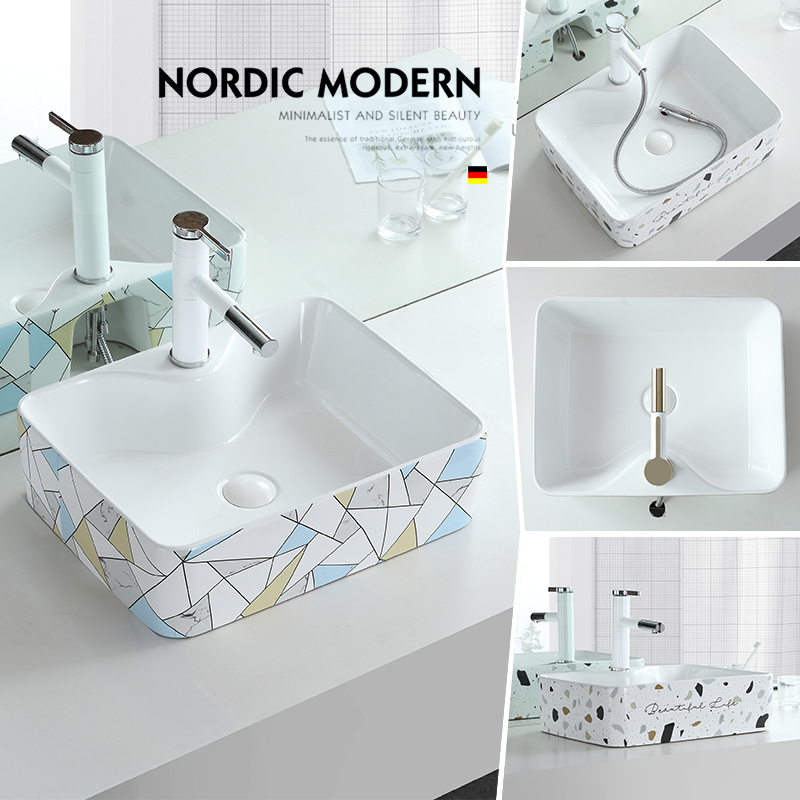 Tsumoto Ceramic Terrace Basin Square Colored Face Basin Small Size Makeup Room Balcony Home Washbasin Wash Basin