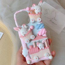 Rabbit open fire car cream cell phone shell DIY applicable apple 12 iphone13 Huawei oppo cartoon vivo