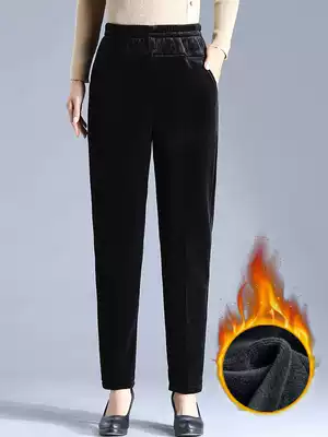 Middle-aged and elderly women's pants autumn and winter plus velvet thick gold velvet mother pants outside wearing grandma elastic waist cotton trousers