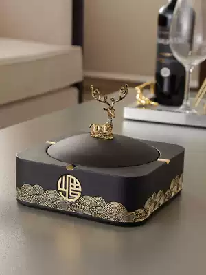 New Chinese style cigarette ashtray with lid Home living room trend creative decoration office Zen personality cigarette ashtray anti-fly ash