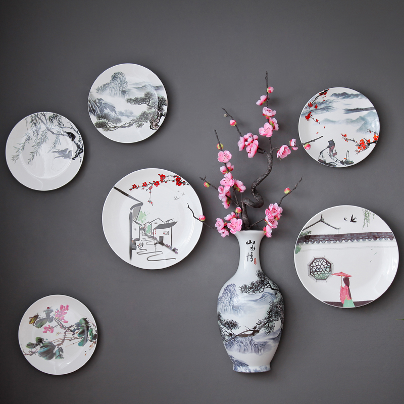 New Chinese dining room wall decoration porch staircase wall pendant living room creative sofa background wall decoration