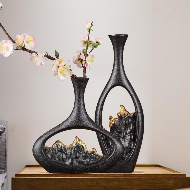 New Chinese Zen Vase Living Room TV Cabinet Flower Arrangement Decorations Wine Cabinet Swing Pieces Retro Dry Flowers Creative Small Furnishing
