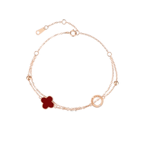 (Self-operated) Grace Girl (jewelry) 18K gold inlaid with real diamonds four-leaf clover double-layered bracelet Chinese Valentines Day gift
